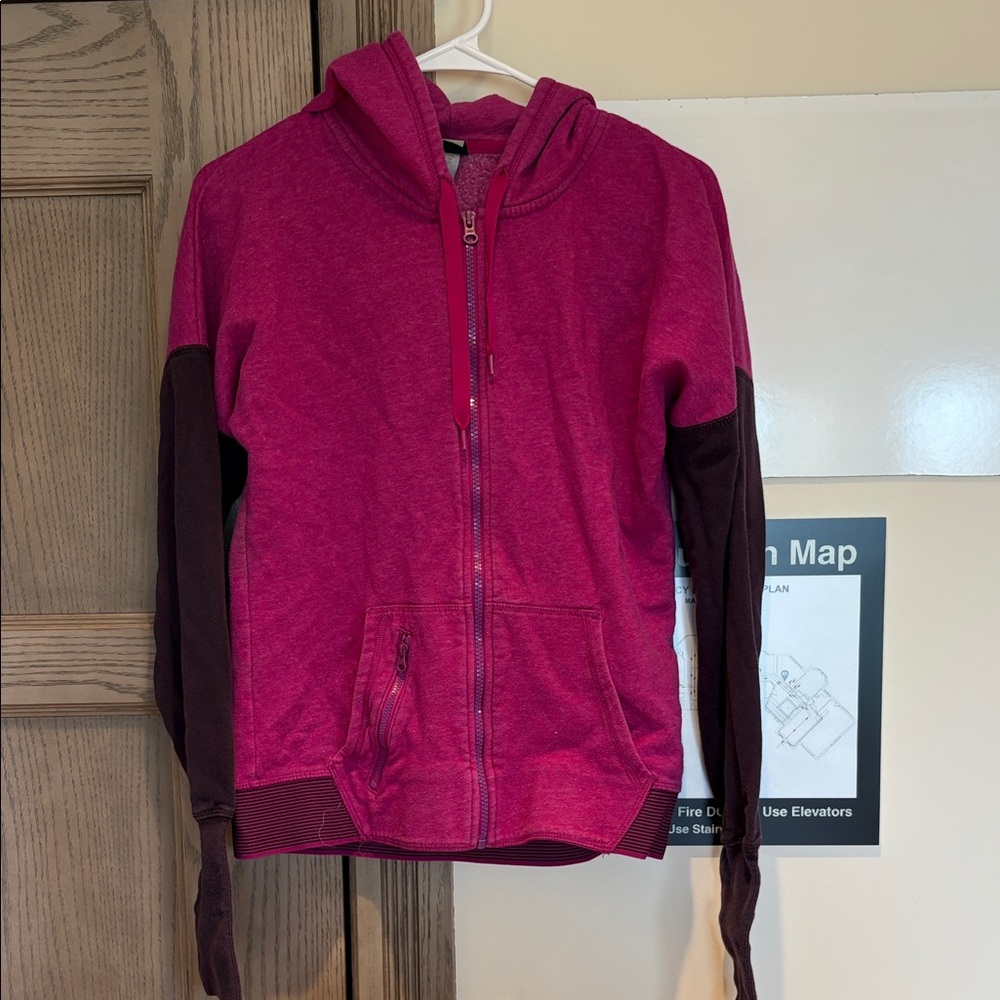 Champion Two-Tone Zip Hoodie in Magenta and Dark Brown